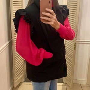 BucketList Ruffle Sleeve Down Vest Black